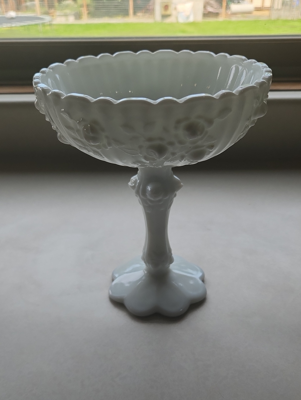 Fenton White Decorative Milk Glass Compote Footed Dish